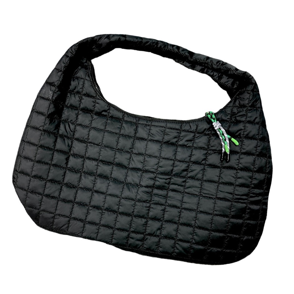 Shiraleah Ezra Quilted Nylon Hobo Bag Black Tote Purse with Zipper